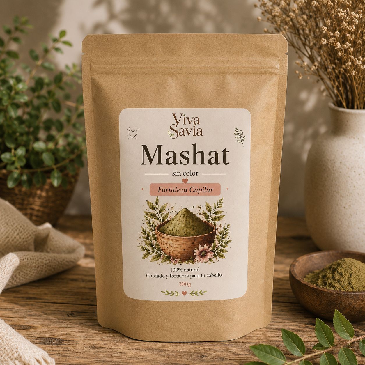 Mashat Sin Color Viva Savia, mezcla vegetal con cassia para cuidado capilar natural sin buscar cambiar el tono